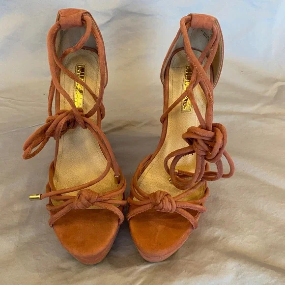 ILIANA Women's Coral Suede Lace Up Wedge‎ Heels Size 10