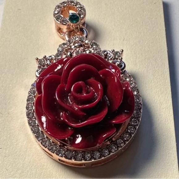 Elegant Cinnabar Rose Pendant with Crystals
