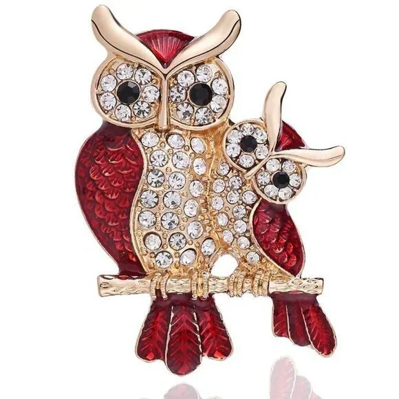 Rhinestone Owl Brooch