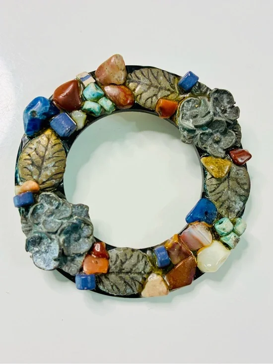 Floral Mosaic Round Mirror - Multicolor Accent