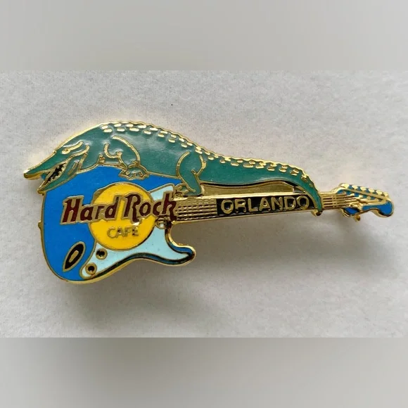 Hard Rock Cafe Orlando Collector Pin Blue Guitar With Alligator