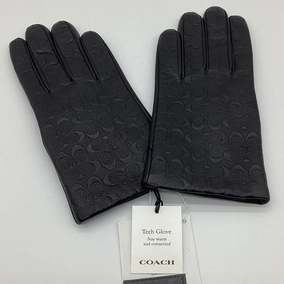 2150. Coach Black Leather Signature Insignia Gloves Size XS/S
