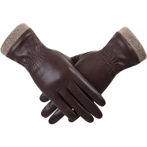 Women's Winter Leather Gloves Wool Fleece Lined Warm Gloves