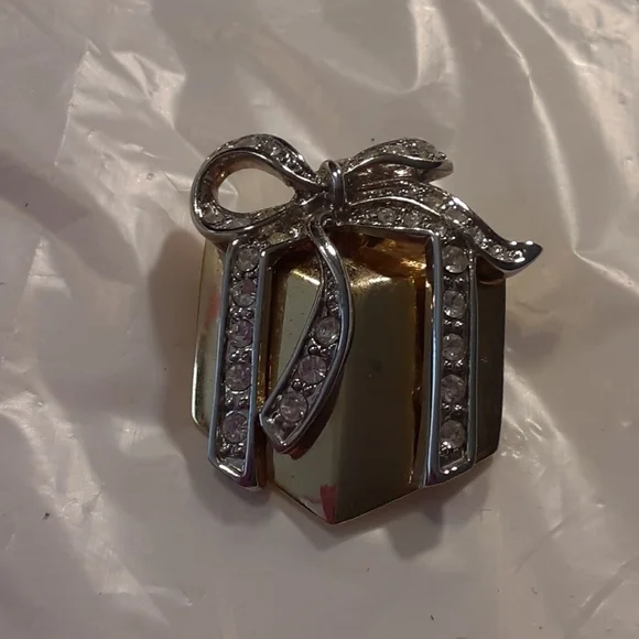 Gift Box with Rhinestone Bow Brooch