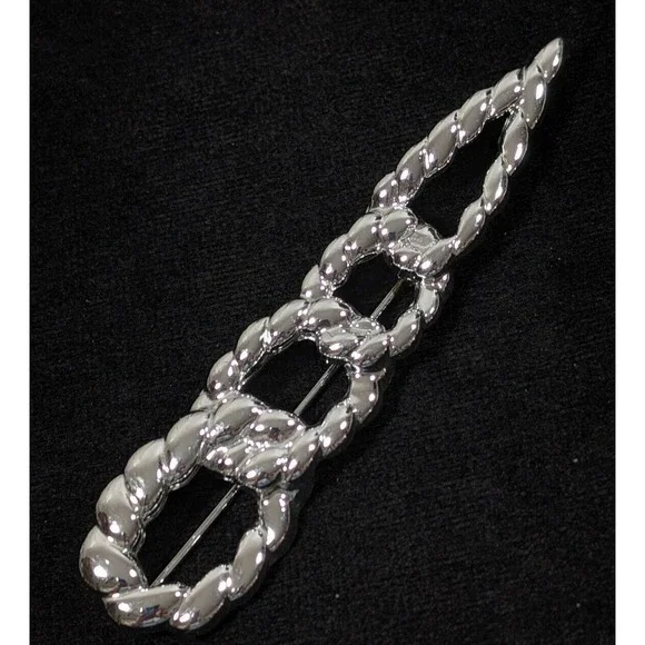 Vintage Retro‎ Large Silver Tone Cable Ribbed Chain Link Brooch Pin