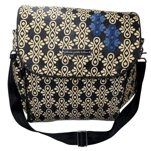 Petunia Pickle Bottom Boxy Backpack Diaper Bag‎ Black Tan Glazed Canvas Floral