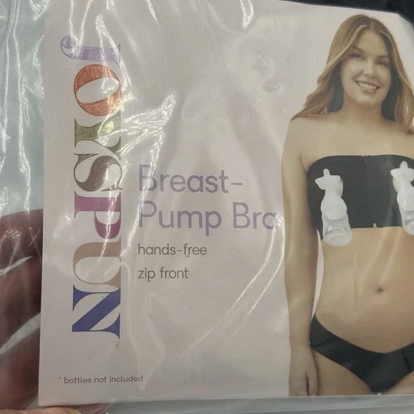 Joyspun Breast Pump Bra Hands-Free Zip Front Black Maternity Pumping Bandeau LG