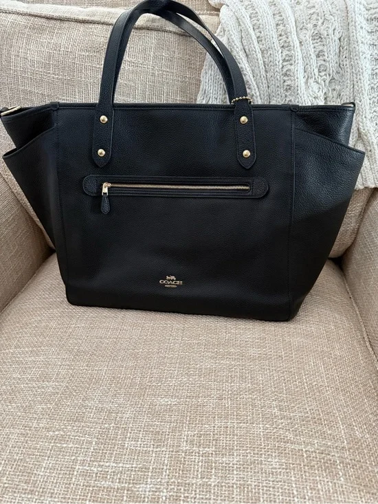 Coach Black Pebbled Leather Tote with Gold Hardware