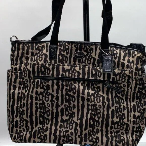 COACH w/ COA Gateway Ocelot Print Nylon Diaper Bag Large Tote