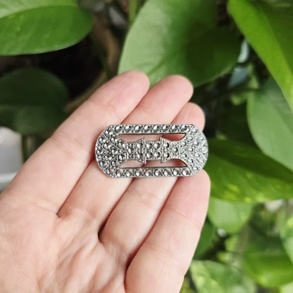 Vintage Silver Art Deco Style Geometric Lapel Brooch Pin