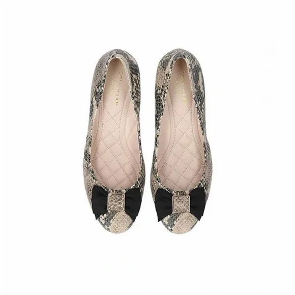 Cole Haan Tali Soft Bow Wedge Pump Snake Print Black Bow Classic Comfort Heel