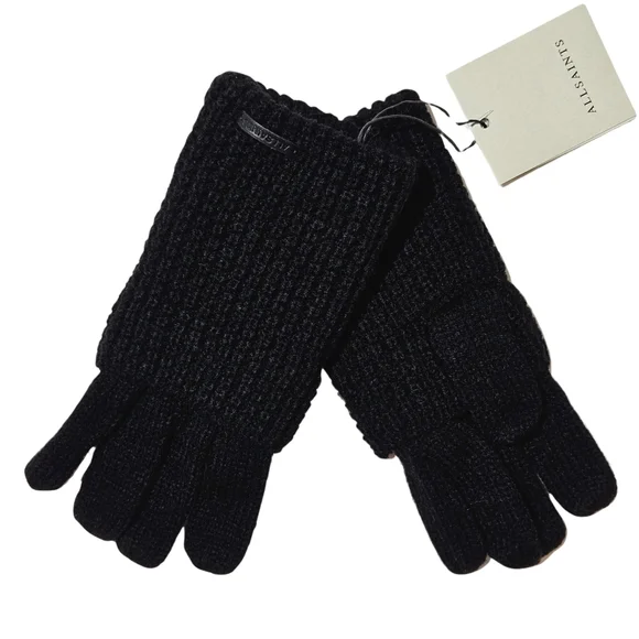 All Saints Mixed Stitch Knit Gloves Black Wool Blend Outdoor Winter Streetwear