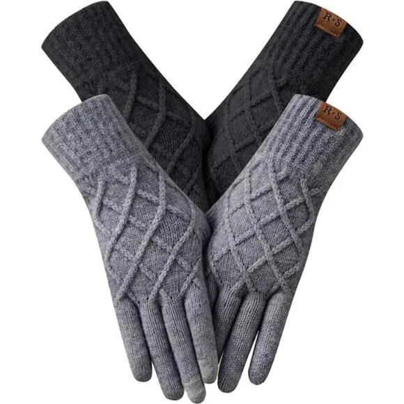 2 Pairs Winter gloves for women Touch screen Elastic Thermal knit