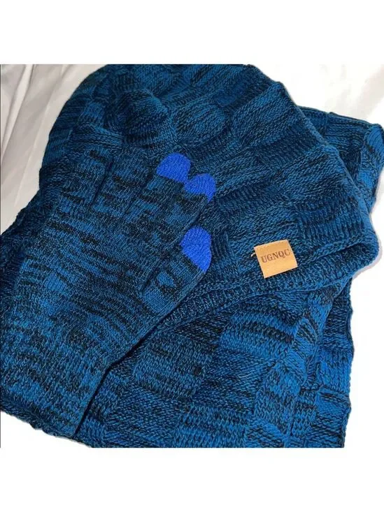 UGNQC Navy Slouchy Knit Hat, Scarf and Gloves Set