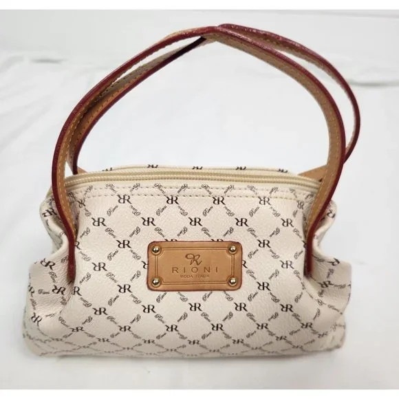 Rioni Small Leather Cream & Brown Signature 'The Baby Evening Bag' NWOT