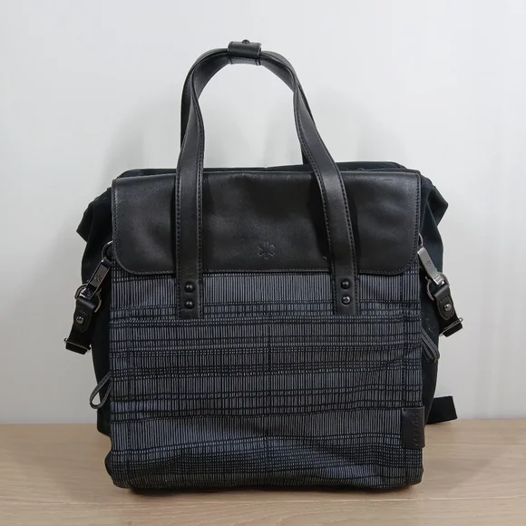 Skip Hop Black Gray Leather Trim‎ Diaper Bag Tote with Shoulder Strap