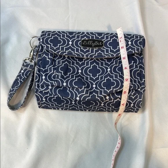 Lilly Bit by Demdaco Navy Blue Trellis Print Folding Diaper Clutch Shoulder Bag
