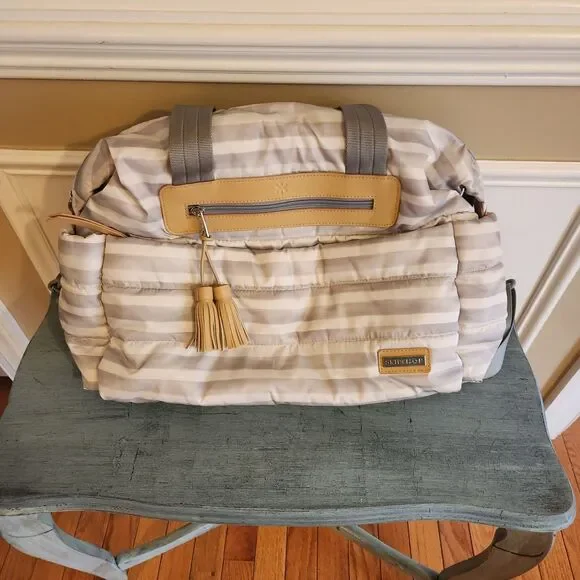Skip Hop Riverside Ultra Light Diaper Bag Satchel Oyster Stripe -Excellent NWOT