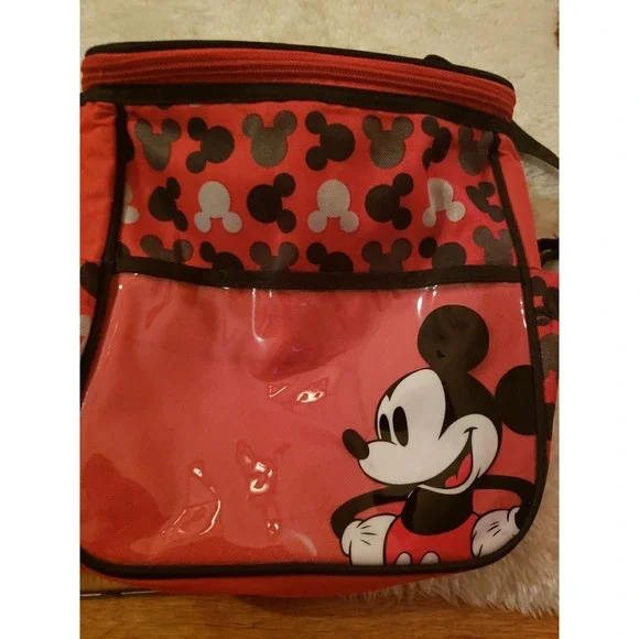 Disney Mickey Mouse Red Baby Shoulder Bag Diaper Bag Two Bottle Pocket EUC