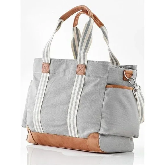 Pottery Barn Classic Diaper Bag Light Gray Canvas Large Travel Neutral Casual L