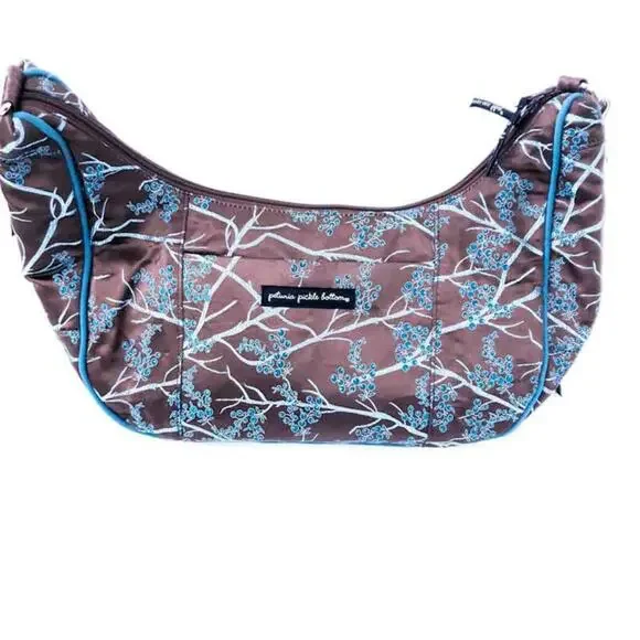 Petunia Pickle Bottom City Carry All Bag Diaper Bag Blue Brown with Changing Pad