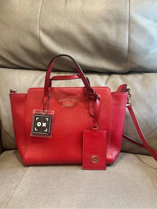 Gucci Red Pebbled Leather Tote with Removable Strap