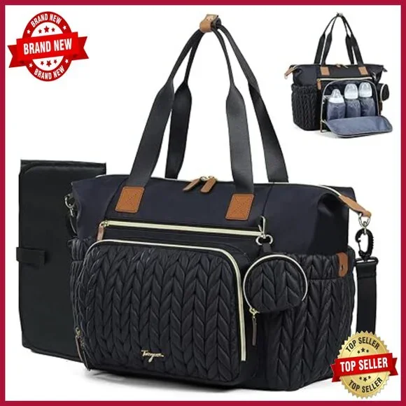 Large Waterproof Diaper Tote Bag with Changing Pad and 16 Pockets