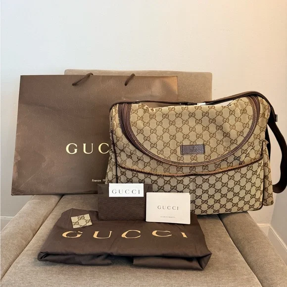 Gucci Beige & Brown GG Supreme Canvas Crossbody Diaper Bag