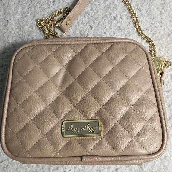 Itzy Ritzy Crossbody Diaper Bag Purse Mini Tan Quilted Vegan Leather NEW