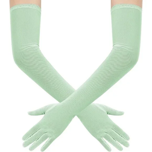 Women's Tulle Light Mint Long Stretchy Gloves Halloween Party Wedding Costume