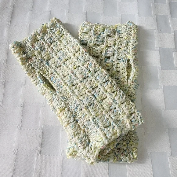 Crochet Fingerless Light Green With Light Blue Handmade Wrist Warmer NWOT