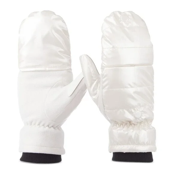 Isotoner Signature Sleek Heat Flip Touchscreen Mittens Women's L/XL Ivory