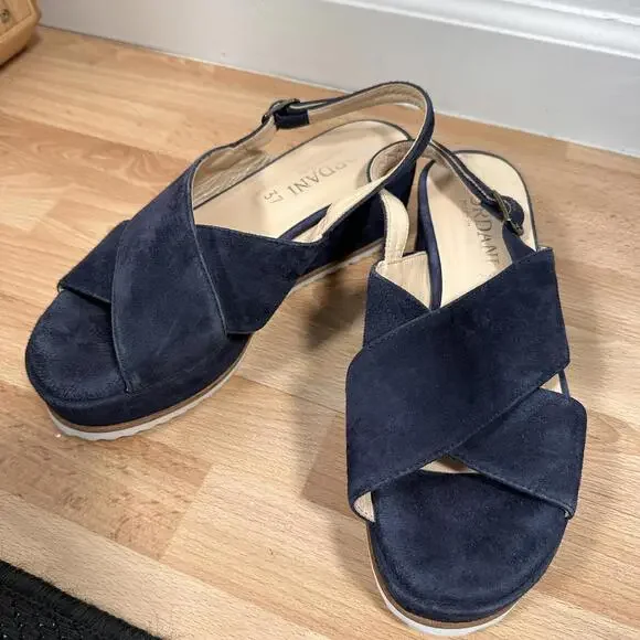 Cordani Womens Kaylee Navy Suede Open Toe Ankle Strap Wedge Sandals Shoes 37