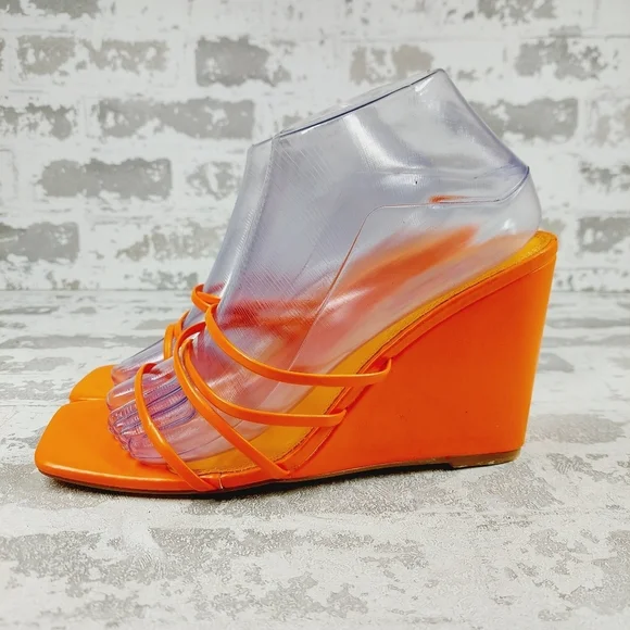 New Topshop Rocco strippy heeled wedge in orange T595