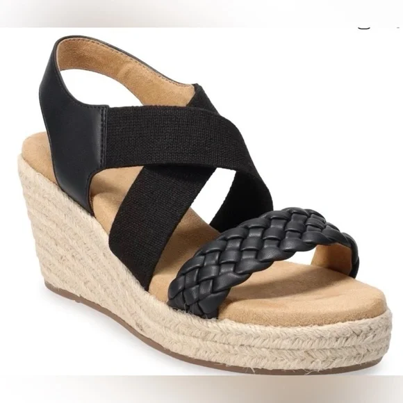 Sonoma Black and Tan Woven Wedge Sandals
