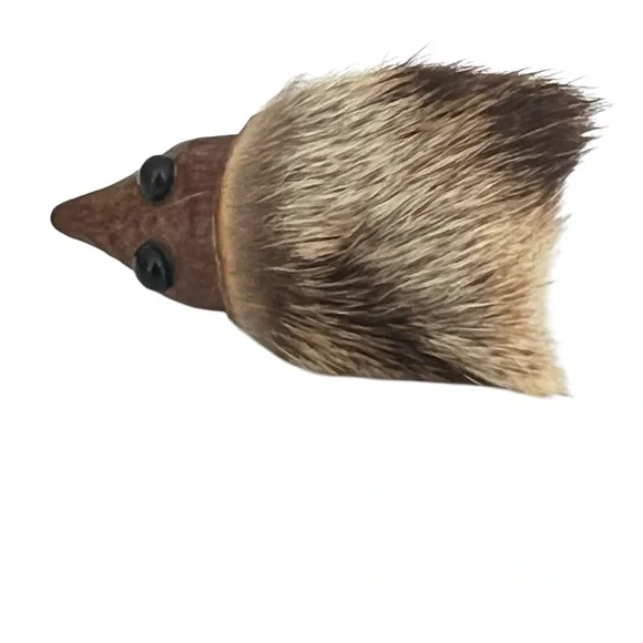 VTG 50s Danish Teak Wood and Fur Hedgehog Brooch Pin MCM Denmark Animal