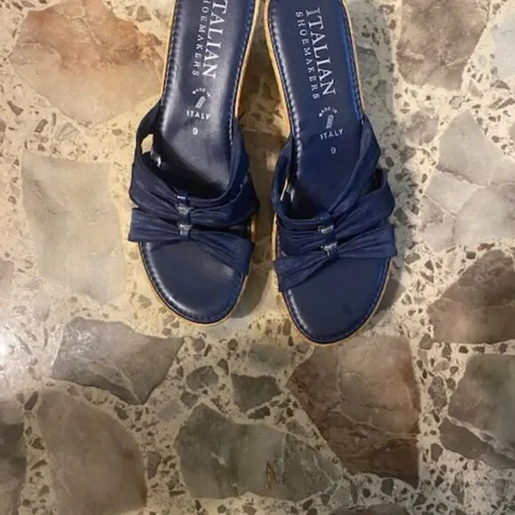 Italian Shoemaker Cork Wedge Navy Blue sandals, size 9