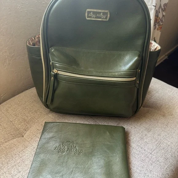 Itsy Ritzy Olive Green Backpack diaper bag with changing pad - LIMITED EDITION