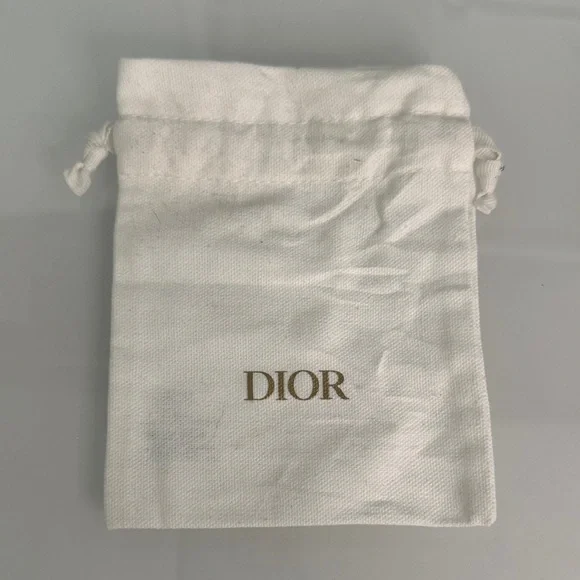 Dior White and Gold Logo Drawstring small Pouch
