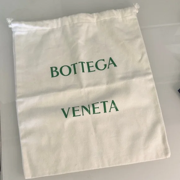 Bottega Veneta Cream Drawstring Large Dust Bag with Green Logo
