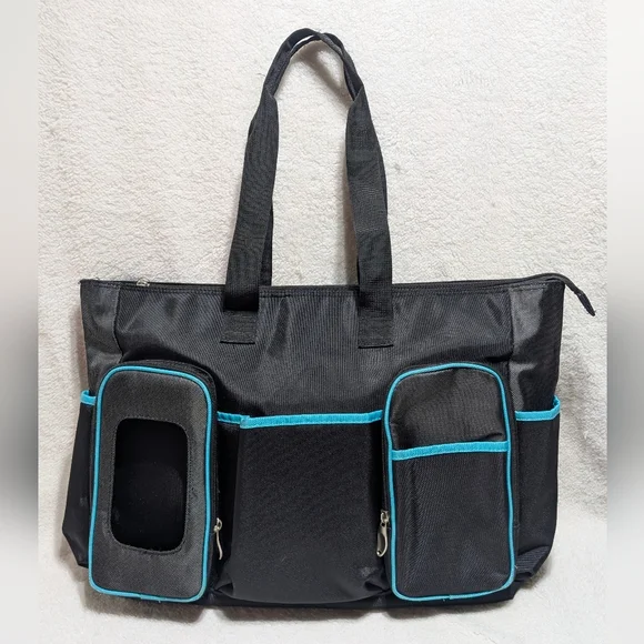 Graco Smart Organizer System Tote Diaper Bag Gym Beach Travel Black Aqua Blue