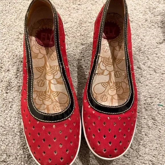Fly London Women's Red Perforated Flats