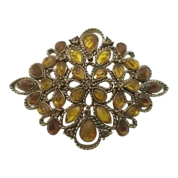 Monet Brooch Pin Crystal Brown  Gold Teardrop Round Oval Twisted Gold Brooch Pin