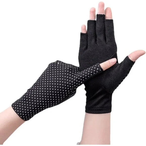 Women's Protection Outdoor Driving Fingerless Black Fingerless GSilicone Print