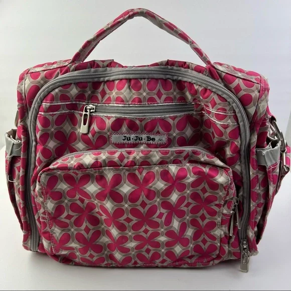 Ju Ju Be Gray Pink Crossbody Backpack Diaper Bag Tote