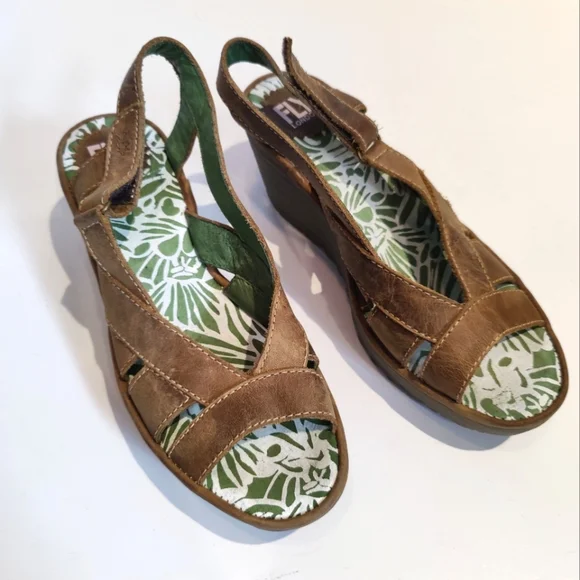 Fly London Leather Wedge Sandals in Brown