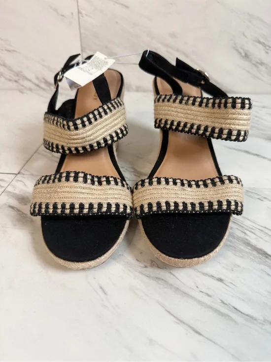 NWT Old Navy Black Braided Jute Espadrille Wedge Sandals Size 10 Open Toe