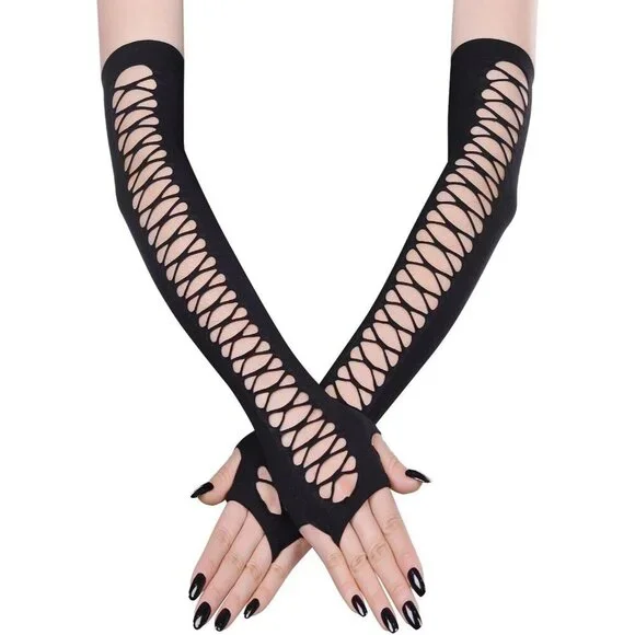 Women's Fishing Halloween Black 15 Net Gloves Fingerless Gothic Accessories