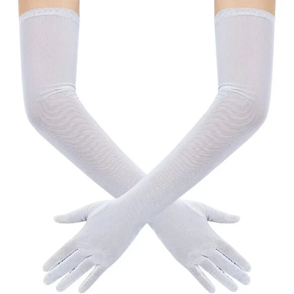 Women's Tulle Mesh White Long Stretchy Gloves Halloween Party Wedding Costume