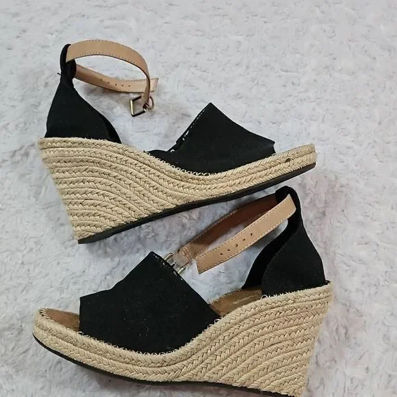 Toms Women Marisol Wedge Heel Shoes Black Size 9.5 Y2K Style Chunky